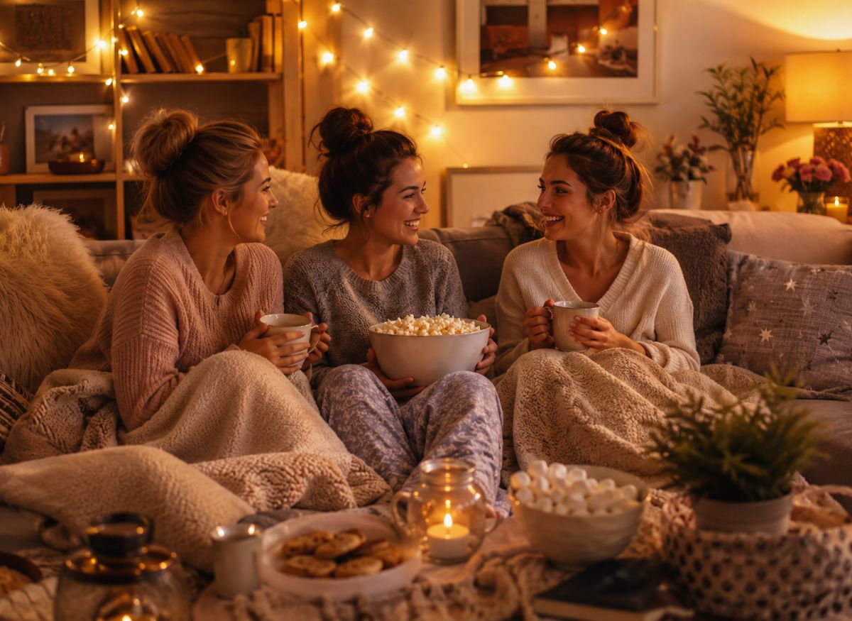 Best friends enjoying a cozy staycation