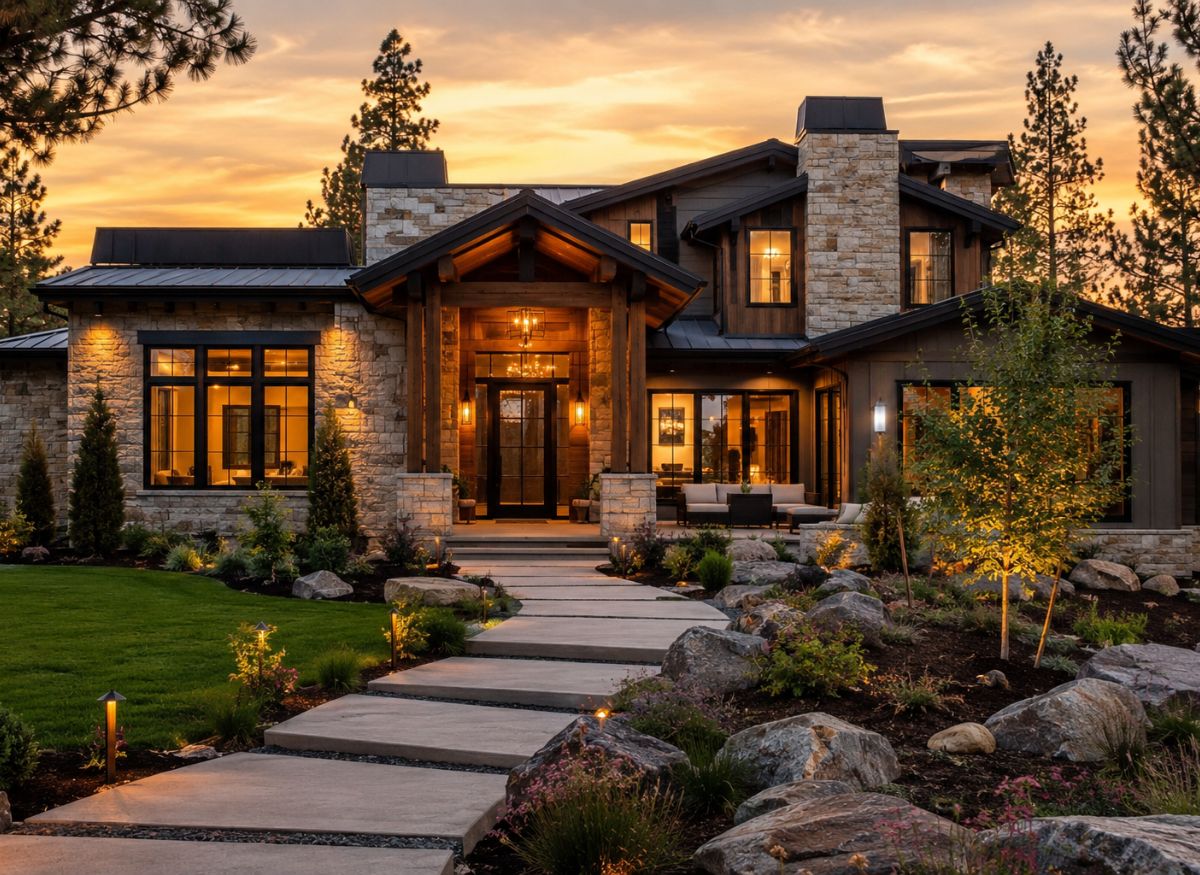 Exterior Design DrHomey showing a warm and stylish modern home exterior