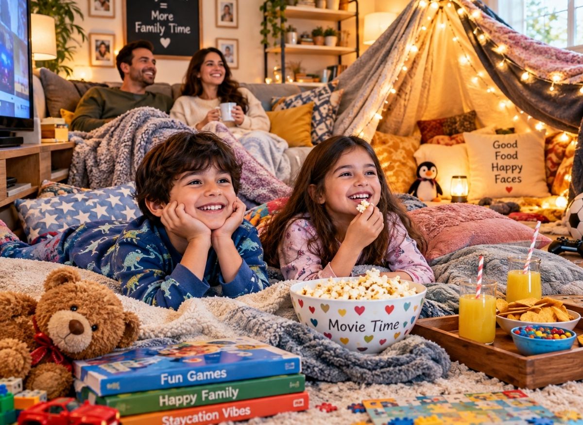 Kids enjoying a staycation at home