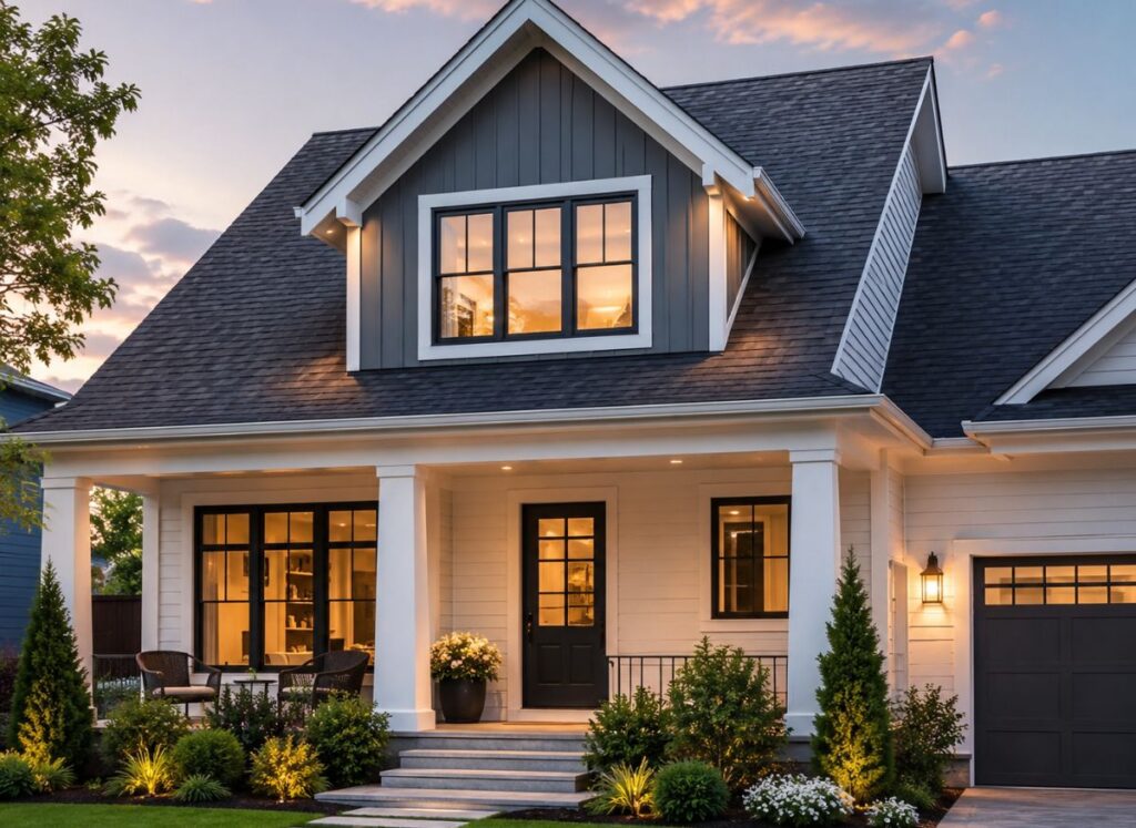 Modern house with a newly built gable dormer