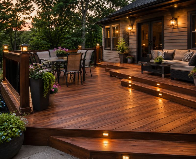 Renovated backyard wooden deck

