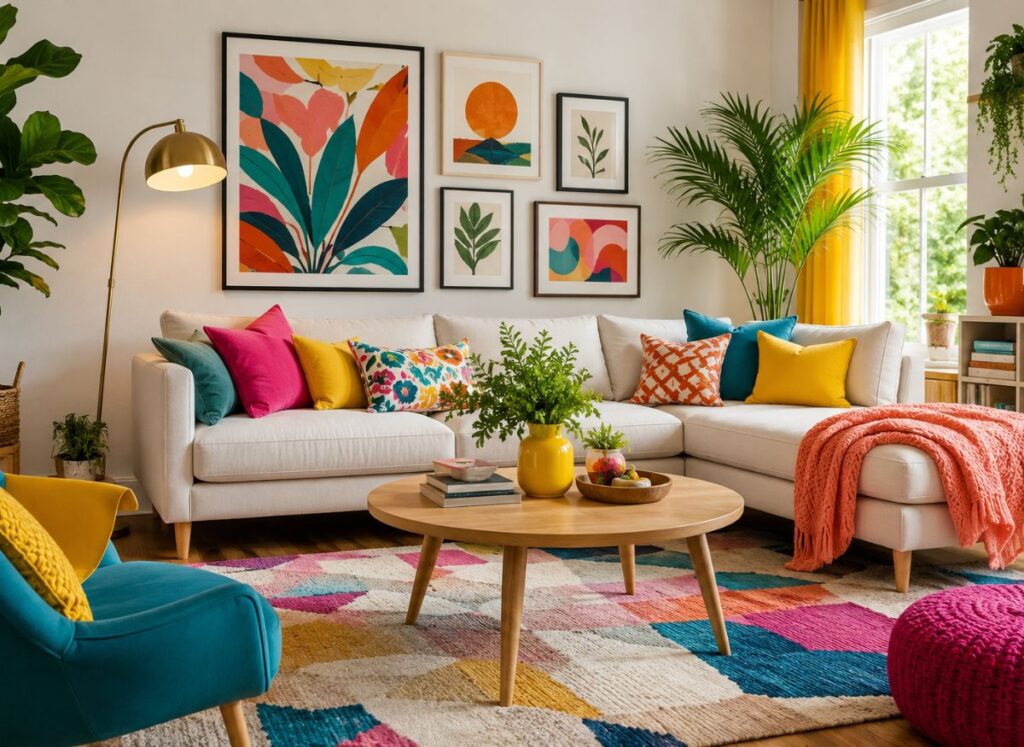 Colorful dopamine decor living room