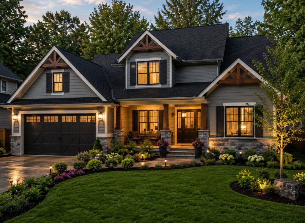 Complete home exterior renovation with roof and siding
