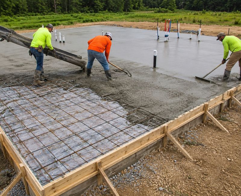 Concrete foundation for grain bin house

