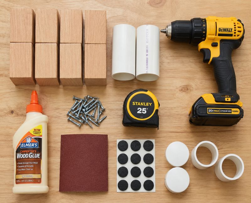 Tools and materials needed to build homemade DIY bed risers