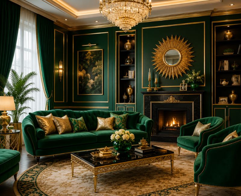 1920s Home Decor color palette with emerald green and gold accents