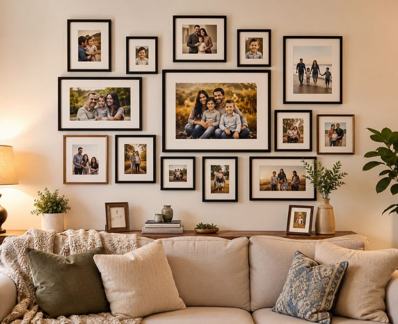 Family photo gallery wall