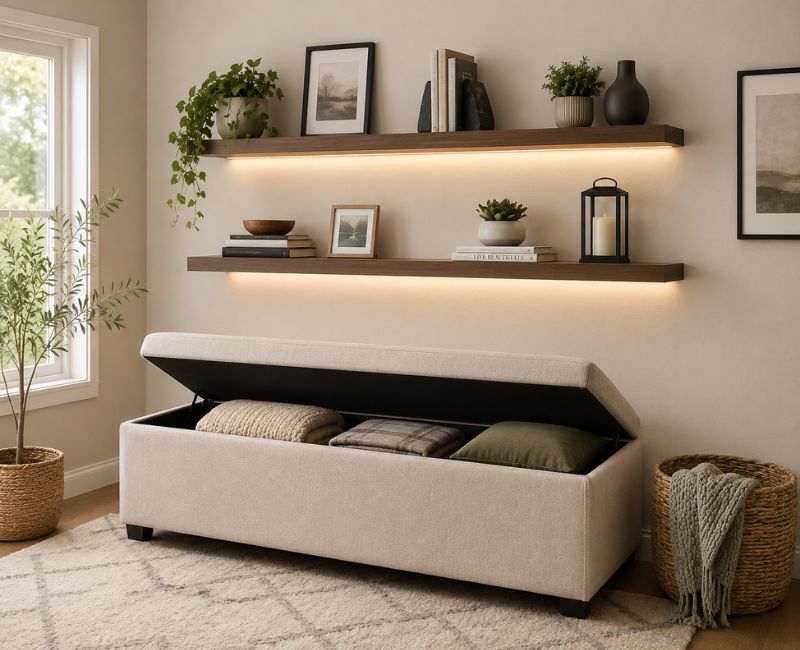Smart storage solutions for minimalist living room