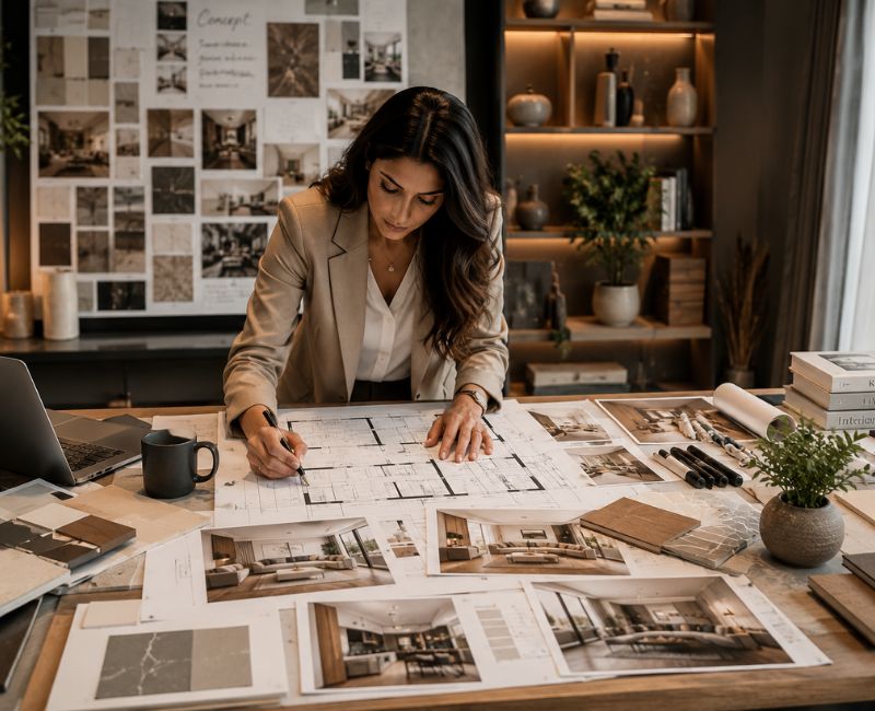 Interior designer working on luxury home design layout plans