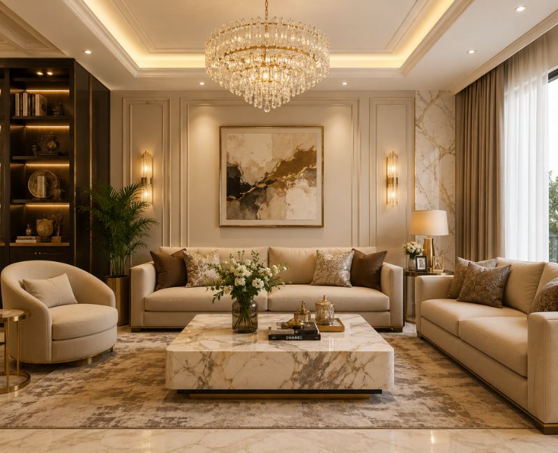 Premium design home decor luxury living room with elegant furniture
