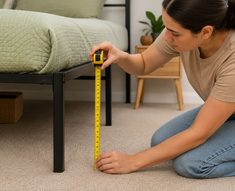 Measuring bed legs before building homemade DIY bed risers