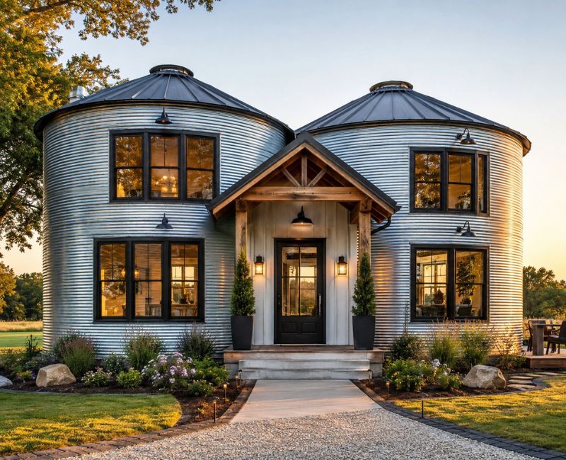 Farmhouse style grain bin house
