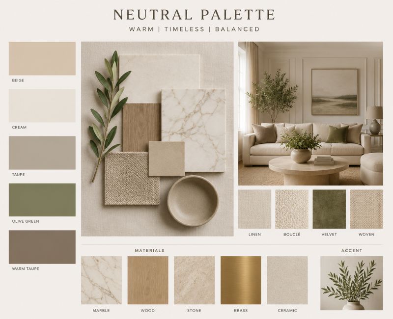 Neutral color palette for premium design home decor