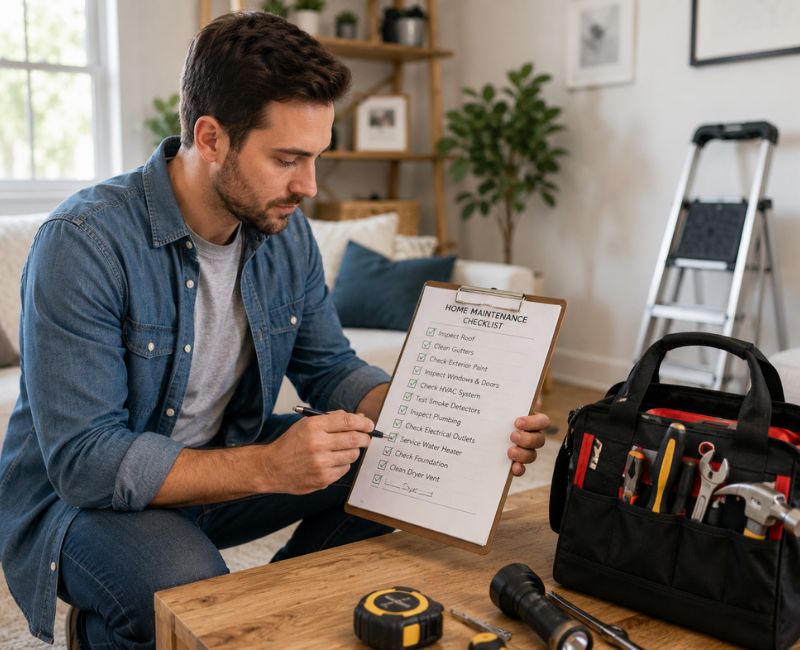 Homeowner following Dr Homey Tips maintenance checklist