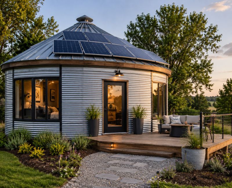 Solar powered grain bin house