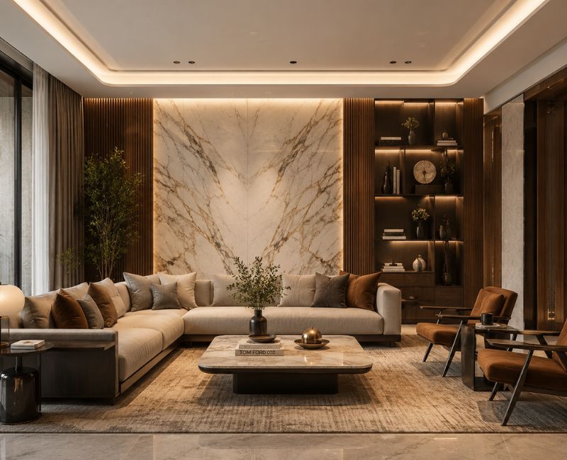  luxurious home decor interior with marble flooring and premium furniture