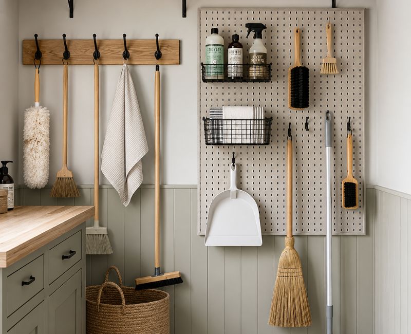 Vertical wall storage for utility room

