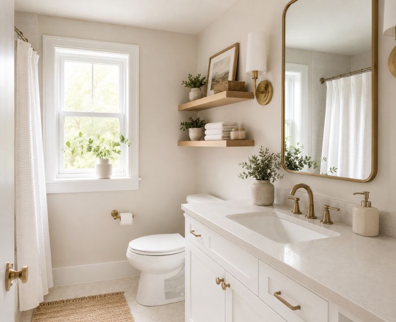 Light paint colors making a small bathroom look bigger and brighter

