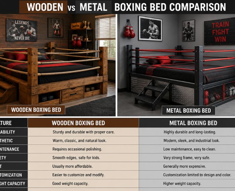 Wood and metal boxing ring bed materials comparison