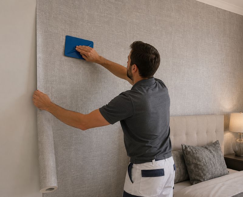 Installing bedroom wallpaper

