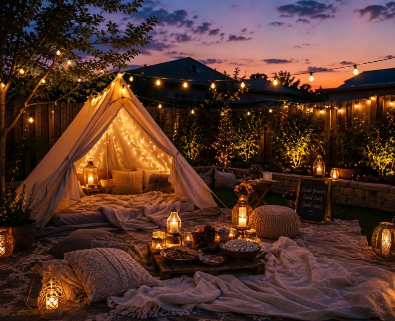 Romantic backyard camping idea for couples
