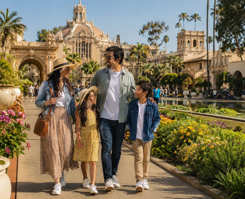 Family exploring Balboa Park

