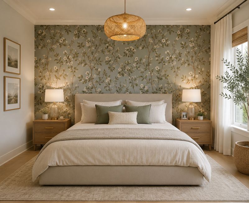 Accent wall wallpaper in bedroom

