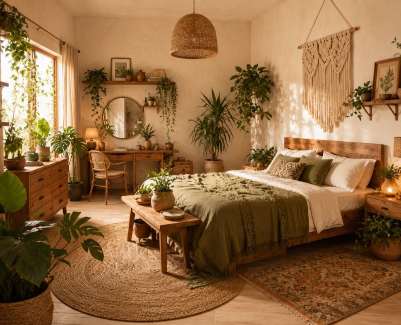Boho room with plants

