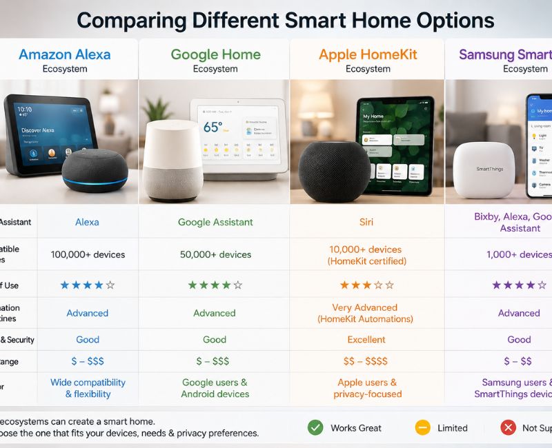 Smart home options comparison chart