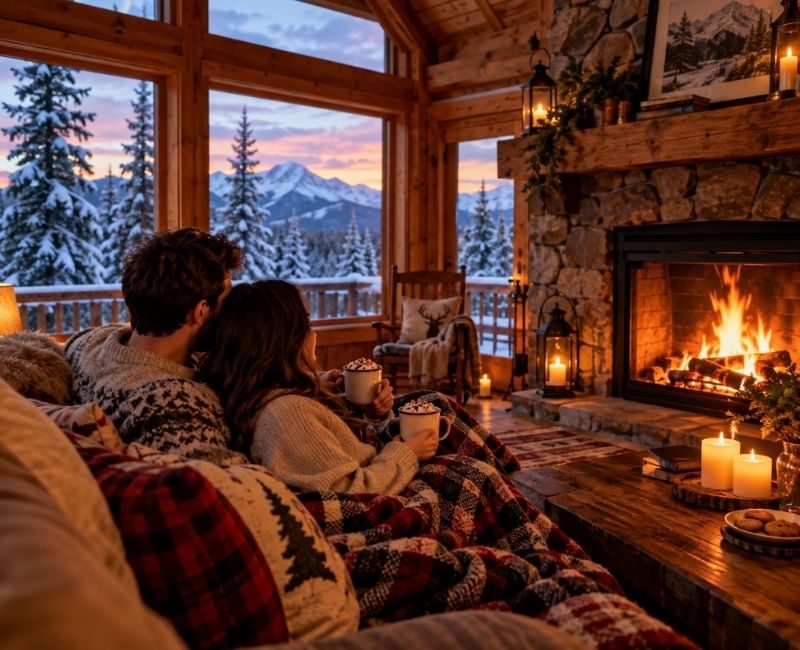 Couple relaxing in cabin
