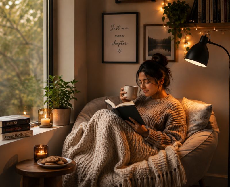 Cozy reading nook staycation