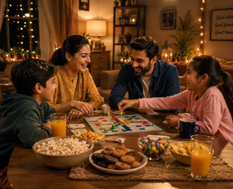 Family enjoying a fun game night at home