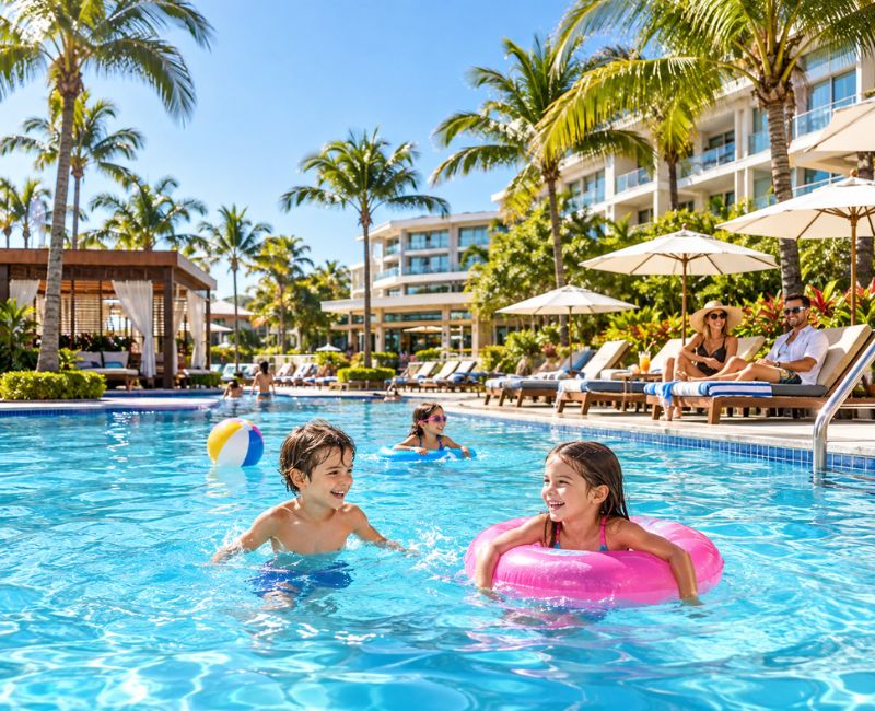 Family hotel pool in San Diego

