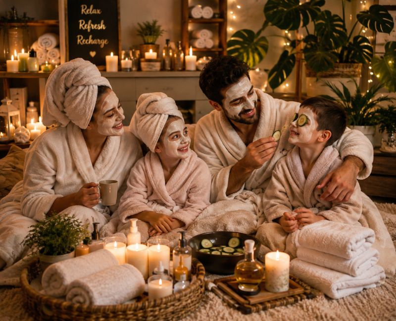Relaxing family spa day at home
