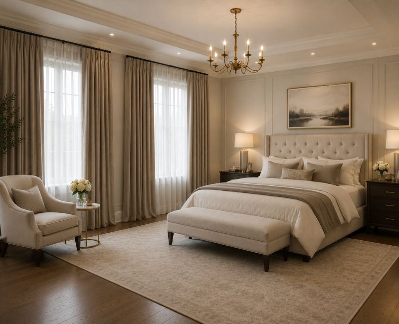 Floor-length bedroom curtains
