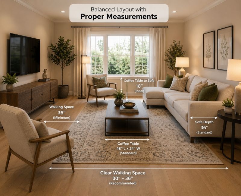 Proper furniture measurement and spacing

