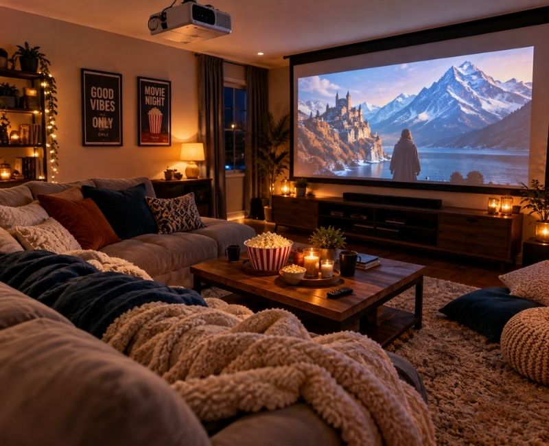 Cozy home movie night
