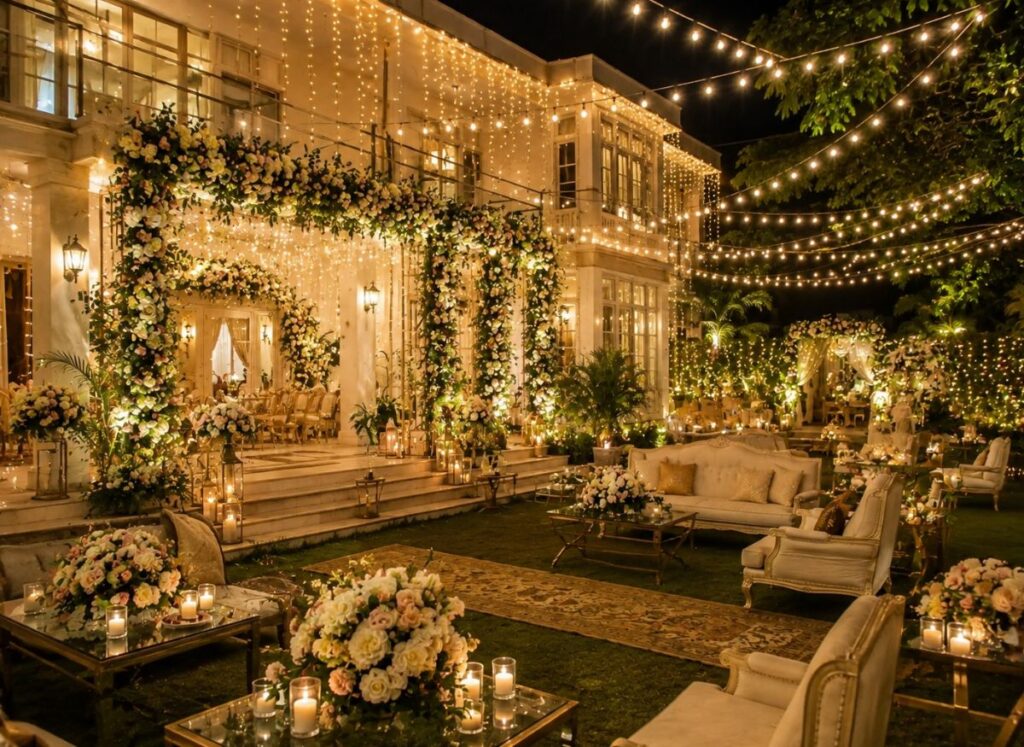 Elegant home decorated for a wedding celebration