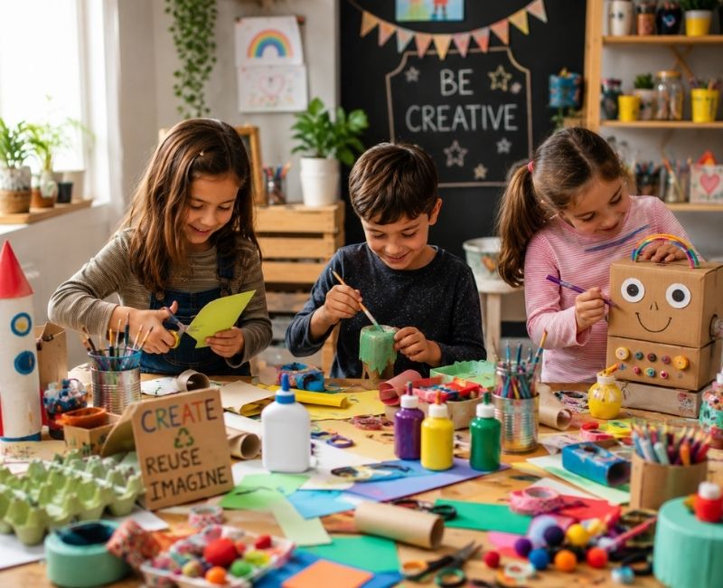 Kids making DIY crafts
