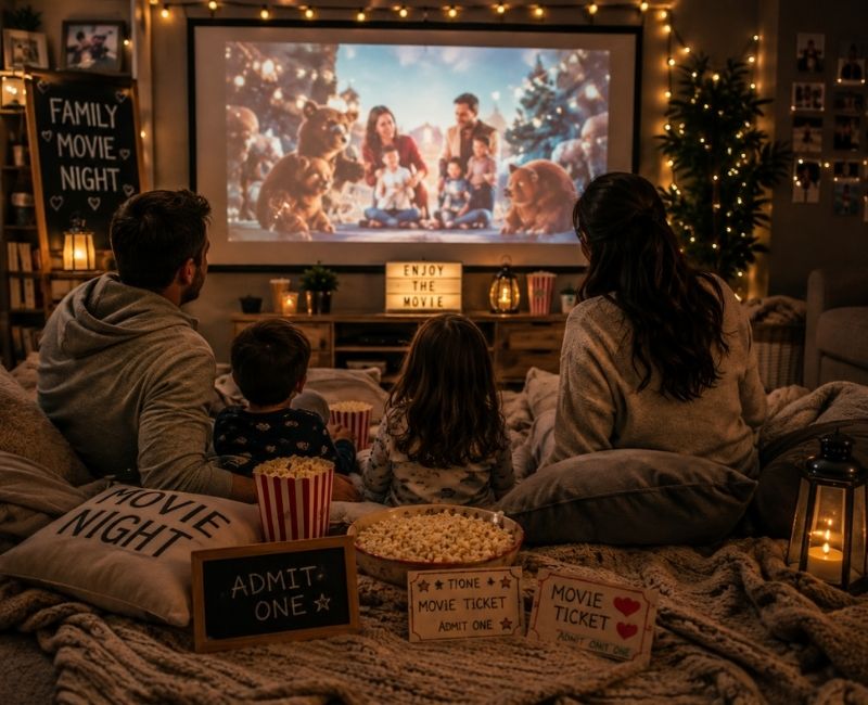  Kids enjoying a home movie night
