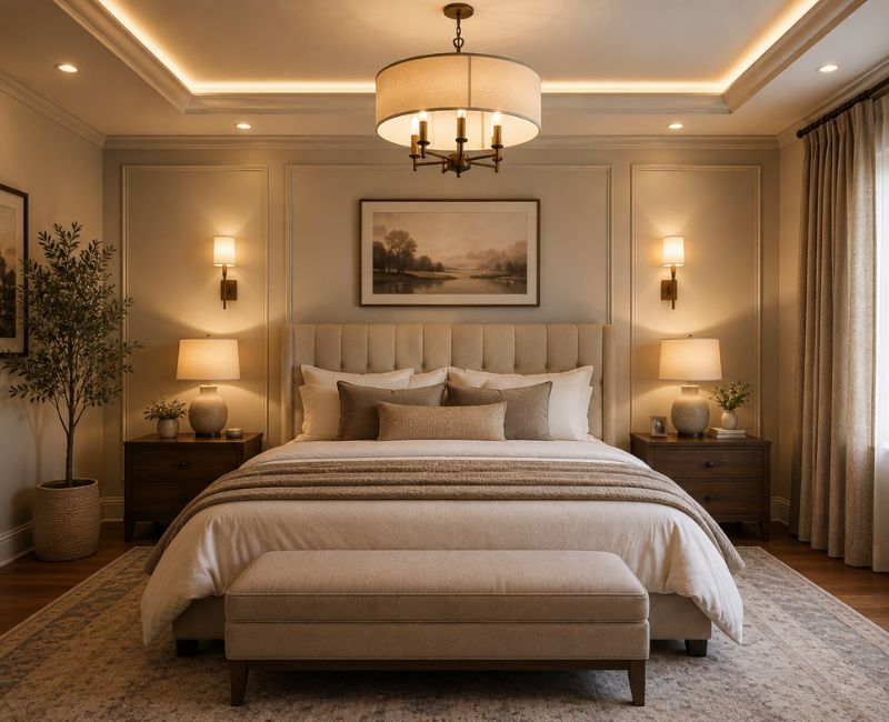 Layered bedroom lighting