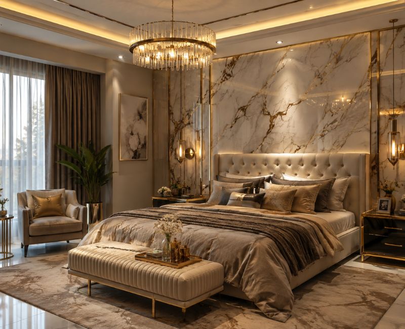 Marble wallpaper luxury bedroom

