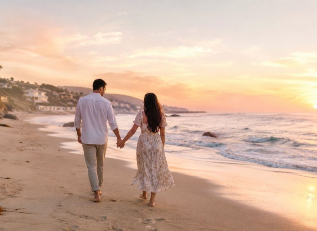 Couple walking on beach