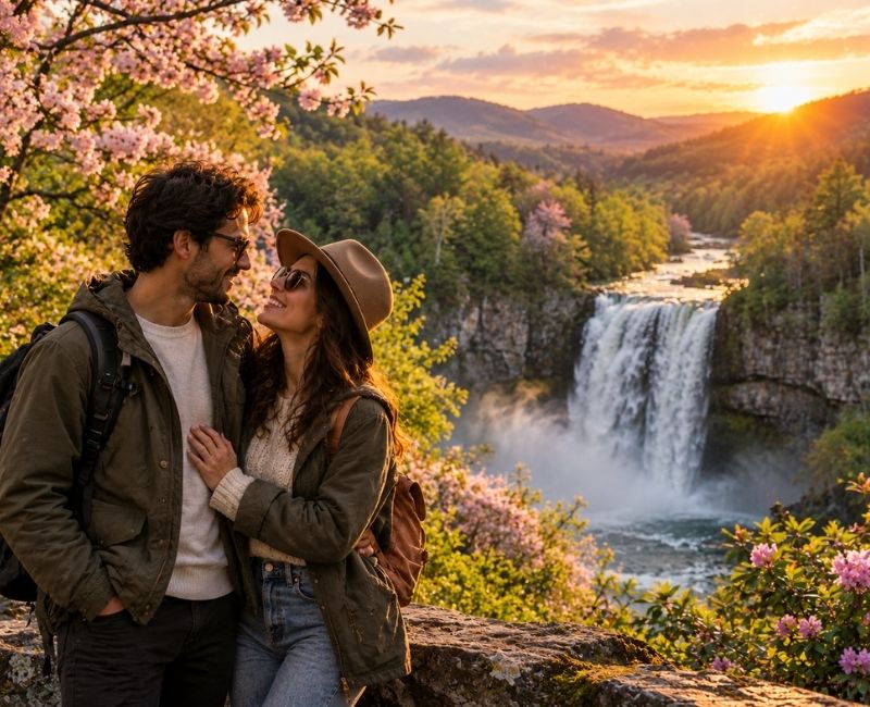 Couple enjoying spring scenery
