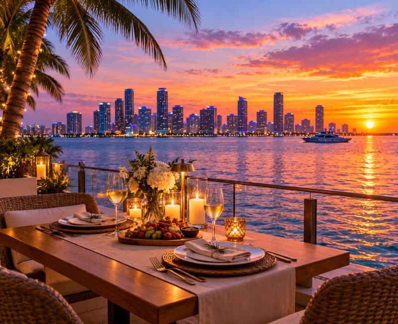  Miami waterfront sunset dinner
