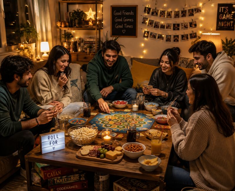 Friends enjoying a cozy game night
