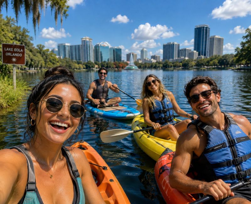 Friends kayaking in Orlando