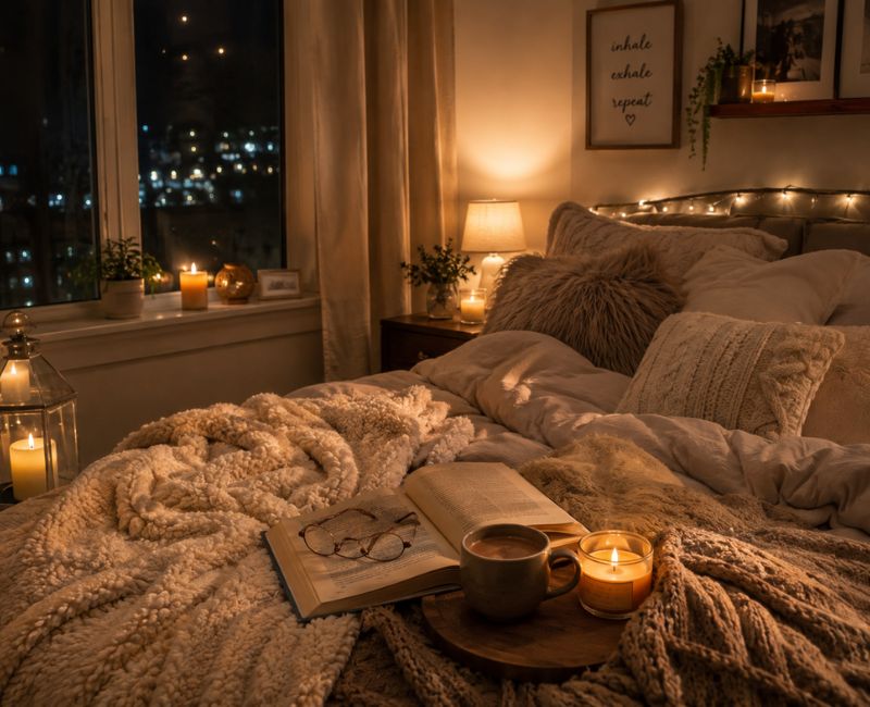 Relaxing evening routine at home
