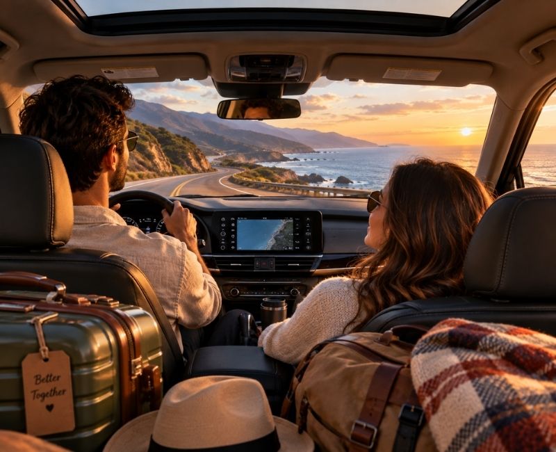  Couple on scenic road trip
