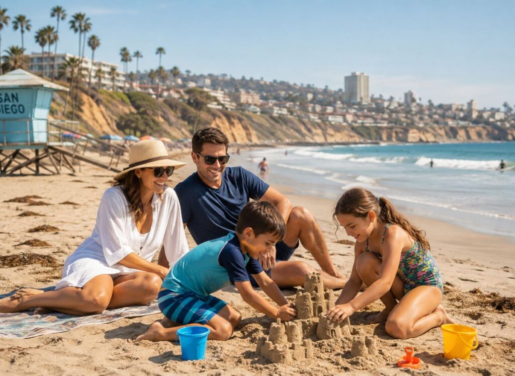 Family beach day in San Diego